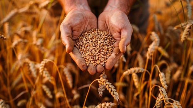 wheat in the hands of a farmer in the field. Selective focus. nature.