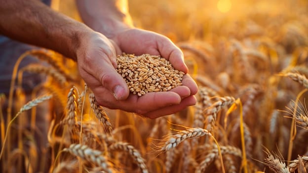 wheat in the hands of a farmer in the field. Selective focus. nature.