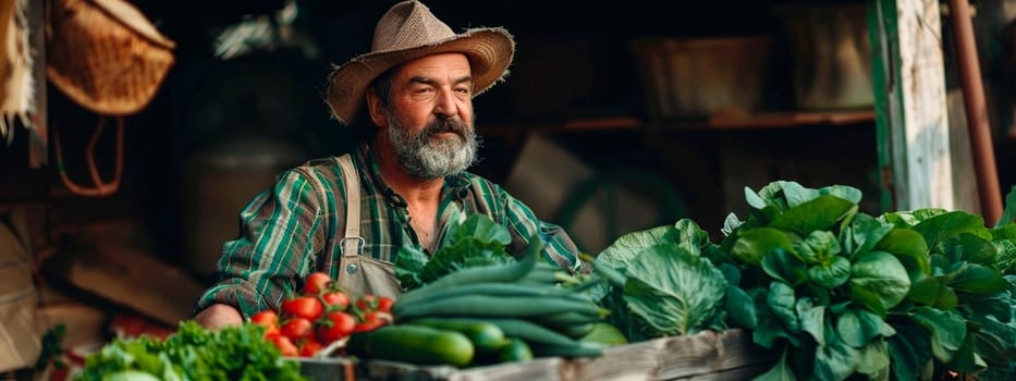 Farmer with vegetable harvest. Selective focus. people.