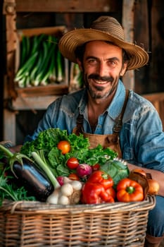 Farmer with vegetable harvest. Selective focus. people.