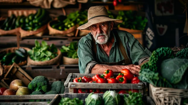 Farmer with vegetable harvest. Selective focus. people.