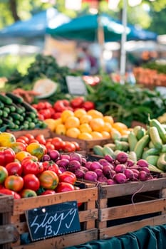 many different fresh vegetables at the market. Selective focus. Food.