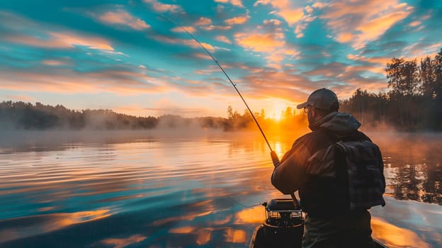 fisherman on a boat catches fish. Selective focus. nature.