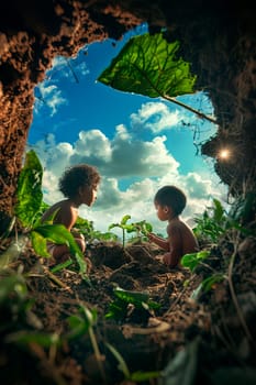 Children plant plants in the garden. Selective focus. nature.