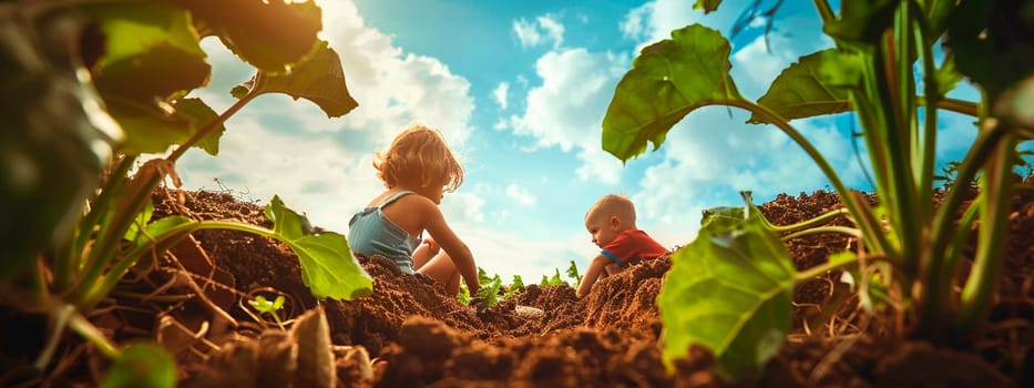 Children plant plants in the garden. Selective focus. nature.