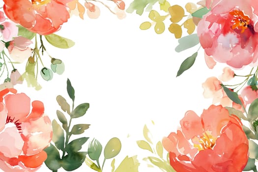 Painted watercolor floral border or frame for wedding invitations