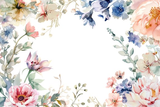 Painted watercolor floral border or frame for wedding invitations