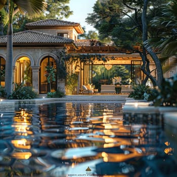 A contemporary house with a pool in the front yard, showcasing modern architecture and outdoor living.