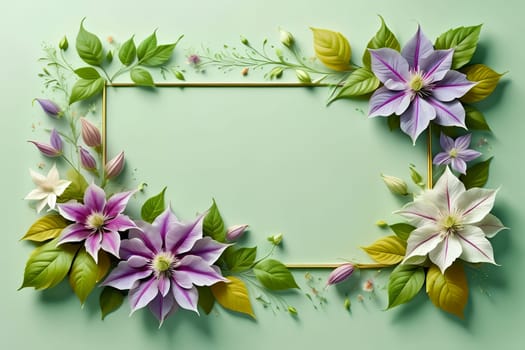 Branch with clematis flowers. AI generated image.