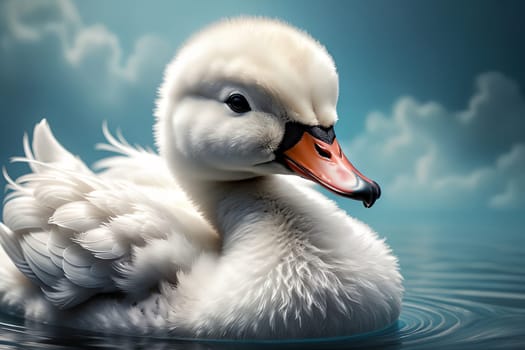 Cute little swan in the environment. AI generated image.