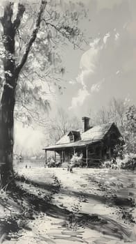 Charcoal sketch of peaceful Easter morning with family finding eggs in their garden