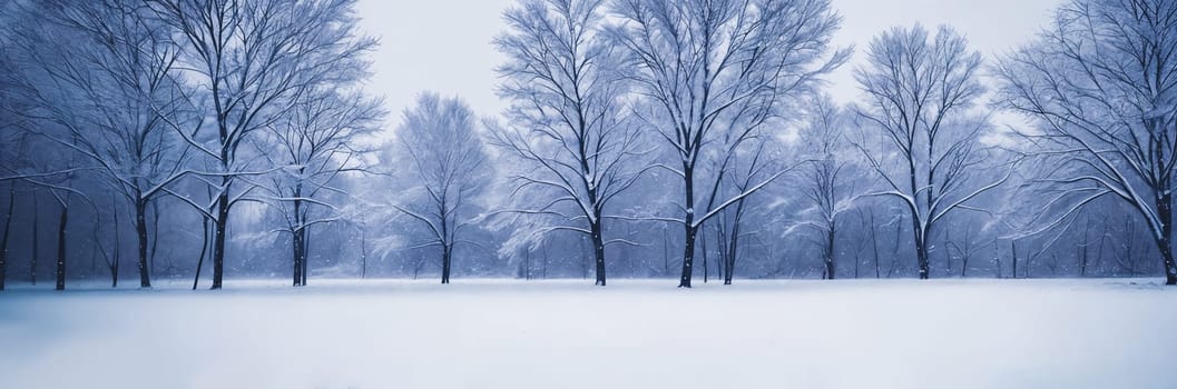 A serene winter landscape, picturesque panorama. Snow-covered landscapes, frost-covered trees, and wintery scenes. Generative