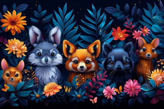 Abstract illustration of animals coming together in colorful forest, representing World Wildlife Day.