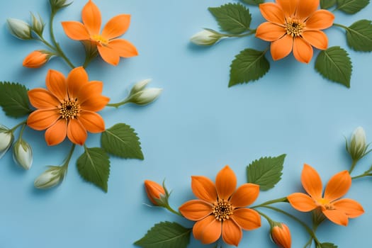 Bouquet of colorful bright flowers, isolated on a blue background.