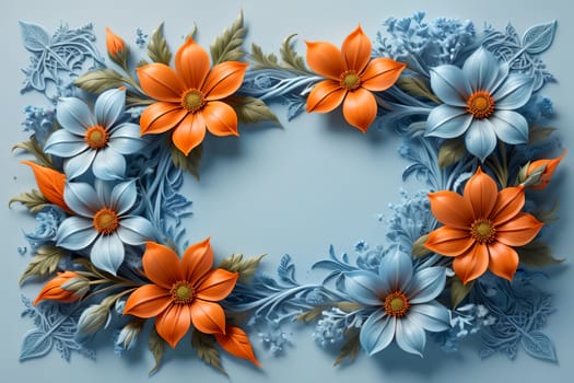 Bouquet of colorful bright flowers, isolated on a blue background.