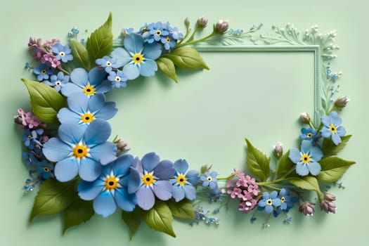 Bouquet of colorful bright flowers forget-me-not , isolated on a blue background.