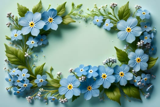 Bouquet of colorful bright flowers forget-me-not , isolated on a blue background.