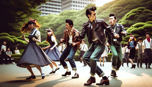 Japanese Rockabilly Dancers At Yoyogi Park, Shibuya, Tokyo. High quality photo