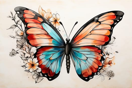 Butterfly painted in watercolor. AI generated
