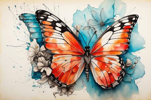 Butterfly painted in watercolor. AI generated