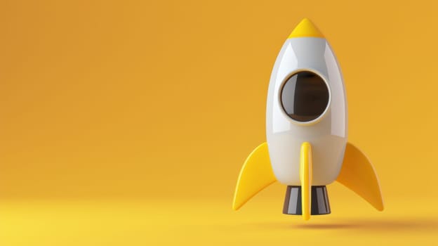 Rocket in 3d render cartoon gray and yellow for design composition..