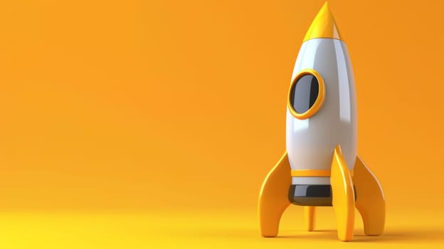 Rocket in 3d render cartoon gray and yellow for design composition..