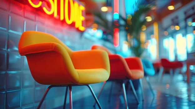 modern chairs in the foreground and a wall in the background.