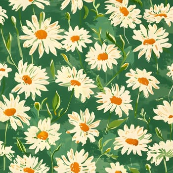 a seamless pattern of daisies on a green background High quality