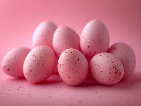 Pink and Golden Easter Eggs Background. Holiday Minimal Aesthetic Wallpaper with Easter Eggs and Copy Space..