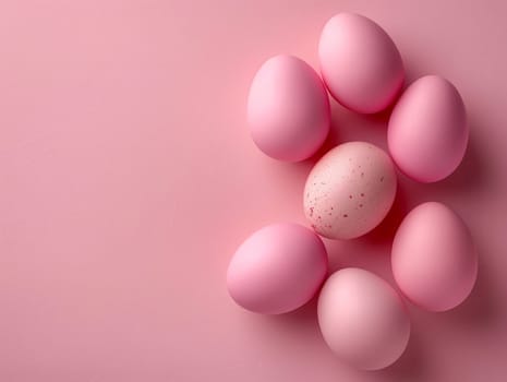 Pink and Golden Easter Eggs Background. Holiday Minimal Aesthetic Wallpaper with Easter Eggs and Copy Space..