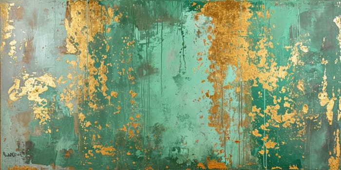 The abstract picture of the gold, green and yellow colour that has been painted or splashed on the white blank background wallpaper to form random shape that cannot be describe yet beautiful. AIGX01.