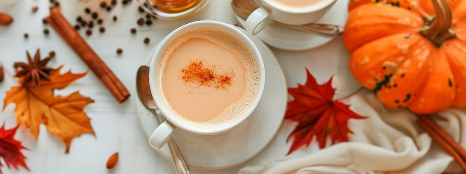 pumpkin spice cappuccino autumn. Selective focus. drink.