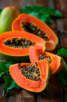 Papaya on a wooden background. Selective focus. Food.