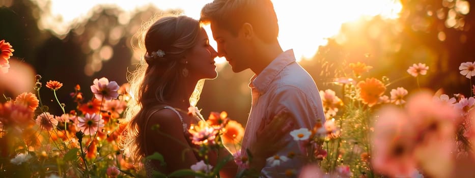 lovers kiss in a blooming garden. Selective focus. people.