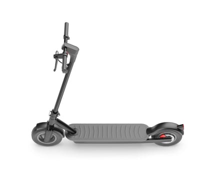 Modern black colored electric scooter on white background