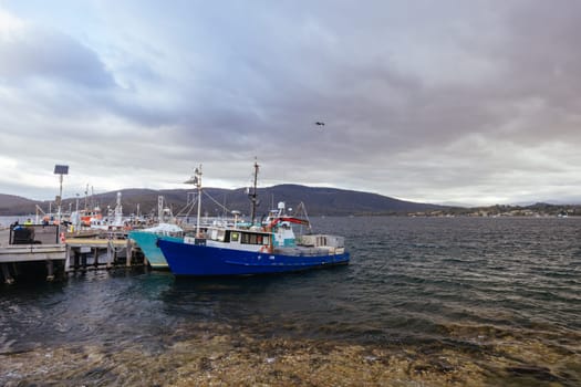 DOVER AUSTRALIA - FEBRUARY 25, 2024: Views of the quaint town of Dover and the Port of Esperance waterfront on the Southern Peninsula in Huon Valley, Tasmania, Australia