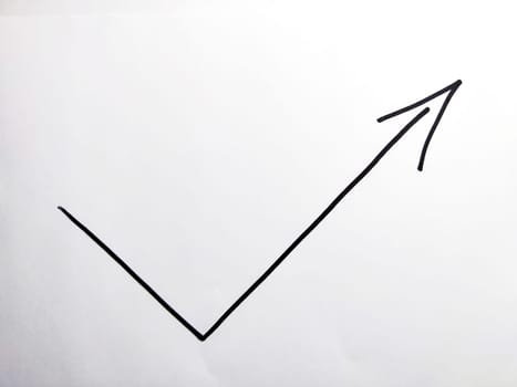 Hand drawn black marker arrows with broken line. Concept of business, choosing direction, moving forward. Abstract sign, background, texture. Blurred