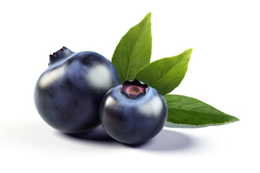 Blueberries with stem isolated on a white background, 3d render