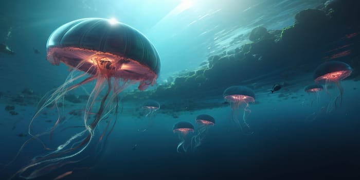 Beautiful Jellyfish In Water Of Ocean , Underwater World