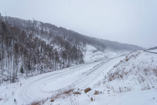 The mountain road near Russian national resort Belokurikha in Altai mountains.