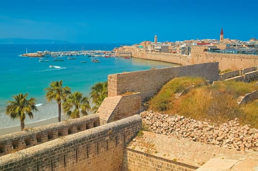 Cityscape of Acre (Akko), an ancient port city in Israel.