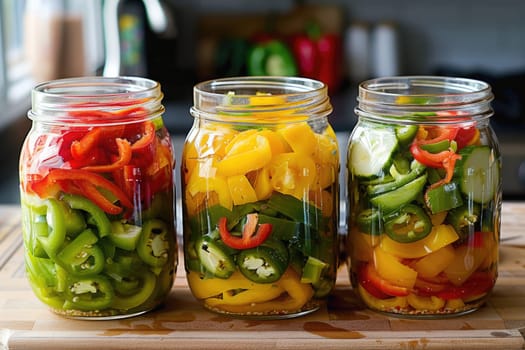 autumn pickles on wooden windowsill. ai generated