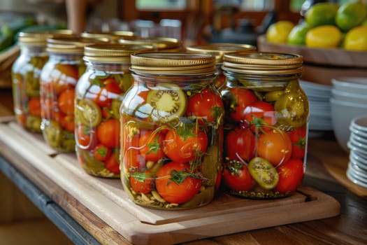 autumn pickles on wooden windowsill. ai generated