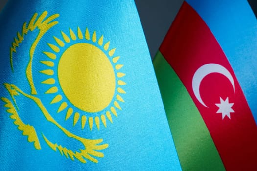 Close up of the flag of Kazakhstan and Azerbaijan.