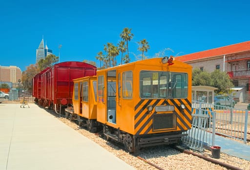 Haifa, Israel - 10 May, 2023: A maintenance train car in the open air part of The Israel Railway Museum.