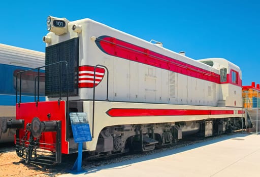 Haifa, Israel - 10 May, 2023: Diesel-electric locomotive 101, The Israel Railway Museum.