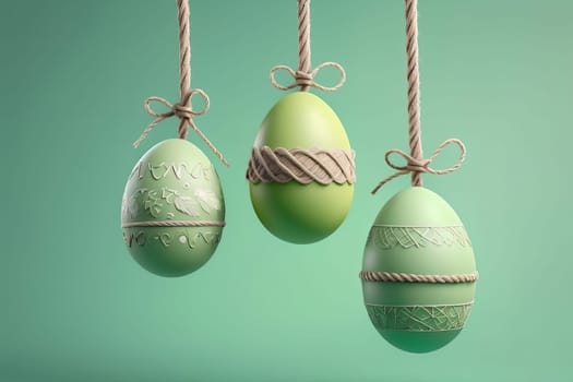 Easter eggs, isolated on a light green background, greeting card