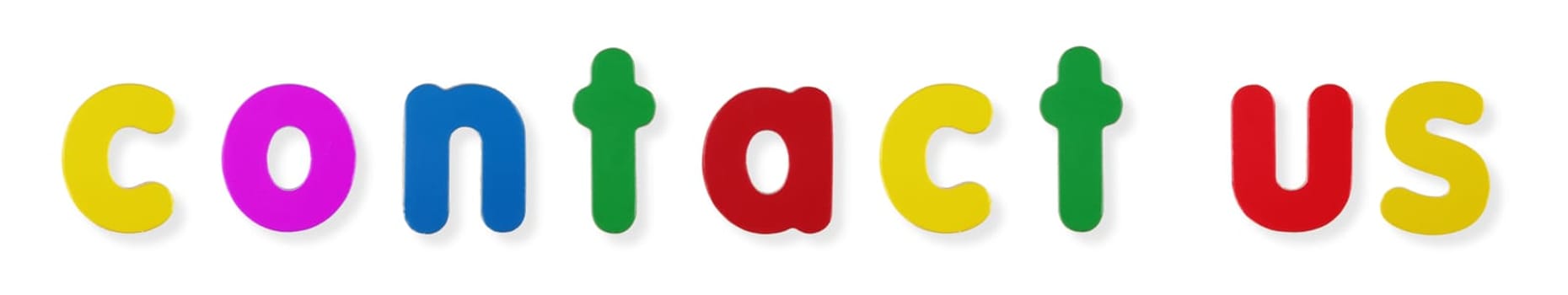 contact us words in coloured magnetic letters on white with clipping path to remove shadow