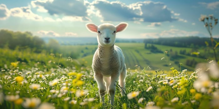 Lamb lit with golden light at sunset. High quality photo