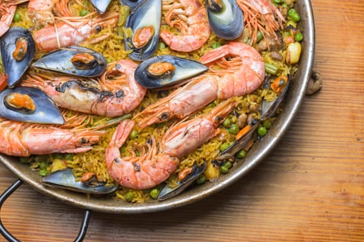 Seafood paella with prawns and shellfish, a feast for the senses, typical Spanish cuisine, Majorca, Balearic Islands, Spain,